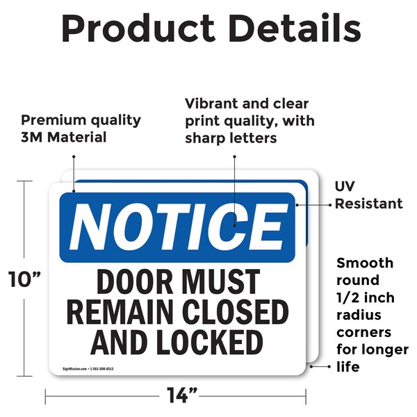 Doors Must Remain Closed And Locked, 14 In W X Rectangle, Vinyl Decal